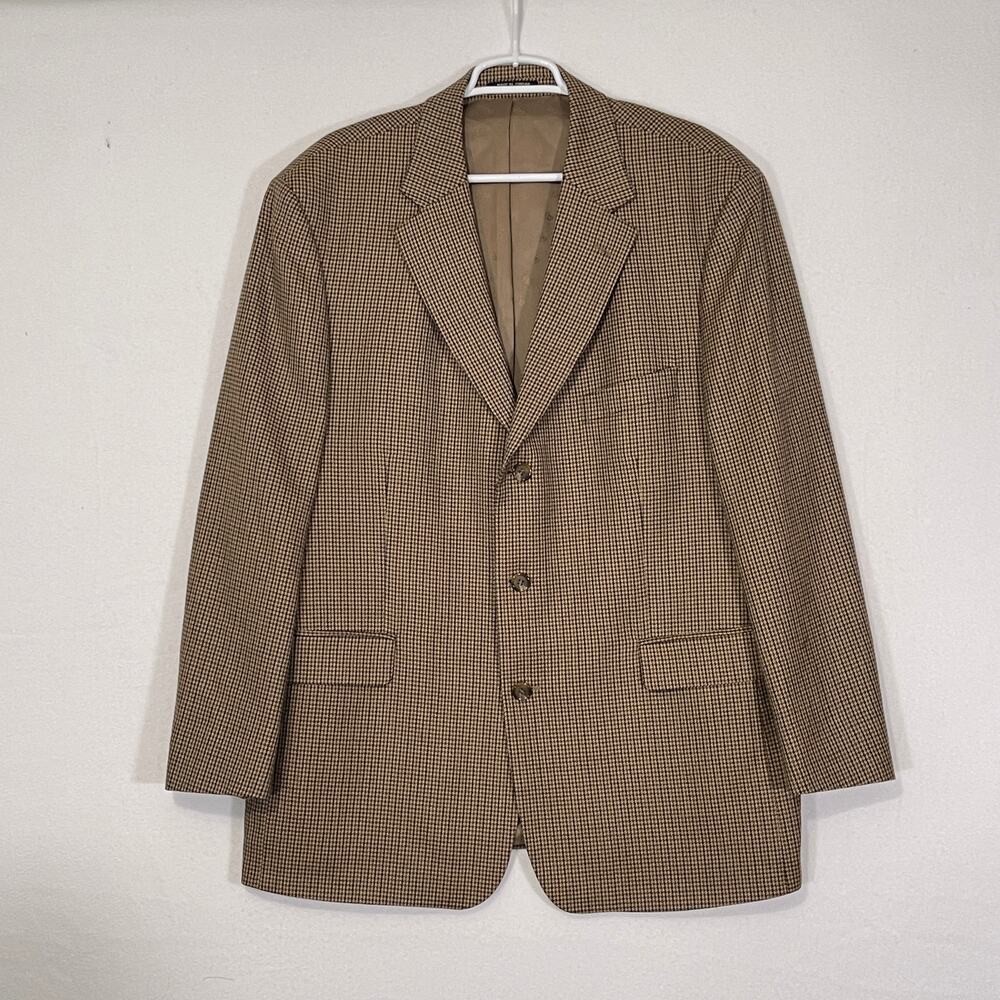 Hunt Club Mens 44R Wool Cashmere Blend Houndstooth Sport Coat Brown Blue